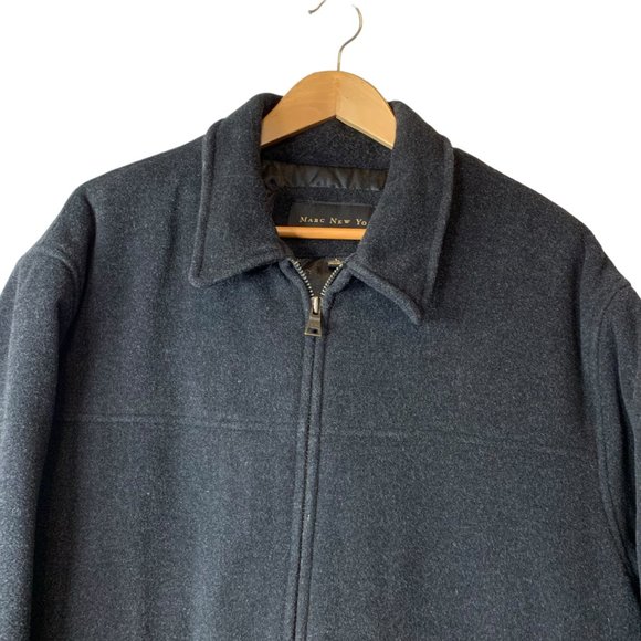 Marc New York Pea Coat Wool Blend Gray Size Large Quilted Lining Collar Full Zip - Picture 4 of 7